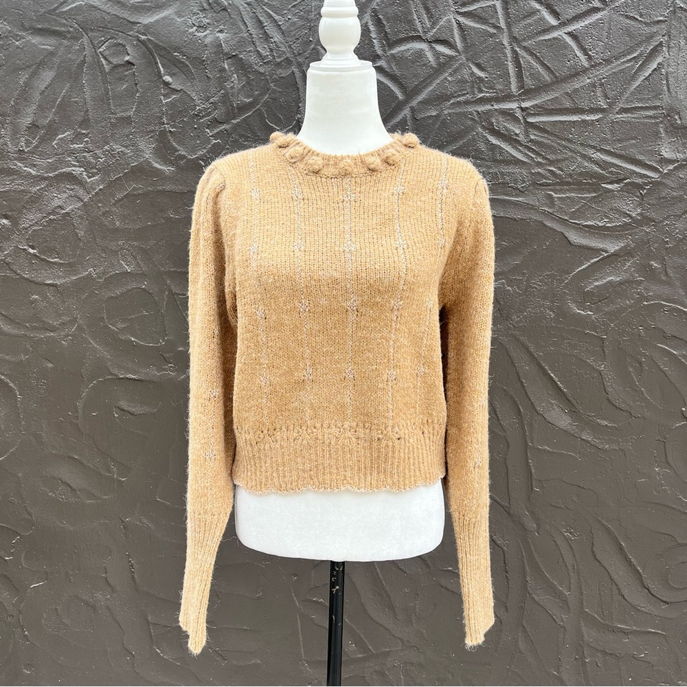 ASTR The Label Scallop Hem Pom Pom Biscuit Cable Knit Womens size Medium NWT